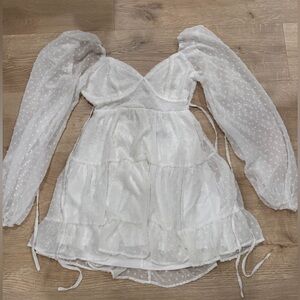 Lulu's White Mini Dress with Sheer Sleeves